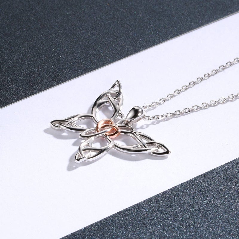 MANBU Sterling Silver Celtic Butterfly Necklace Earrings: Women Butterfly Pendant Necklace Earrings Celtic Christmas Jewelry Gifts for Butterfly Lovers (butterfly necklace) - Image 4